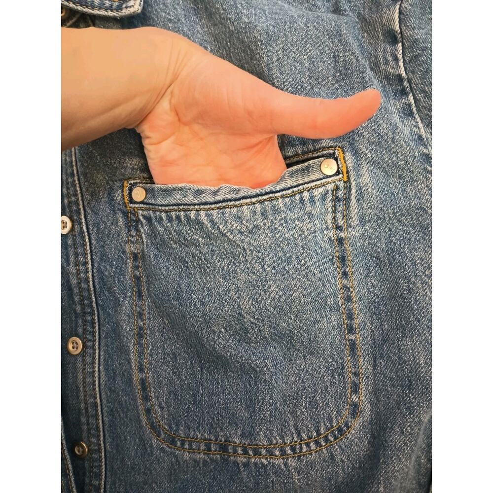 Anthropologie Pilcro Denim Shacket S/M Oversized Distressed Raw Hem Chore - Picture 3 of 12